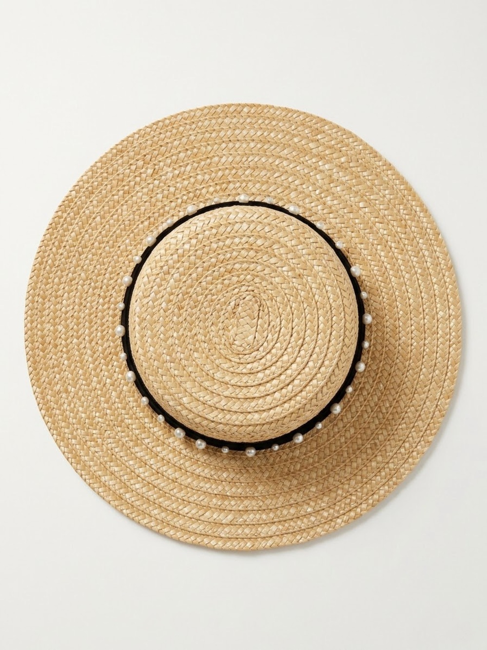 BCBGeneration Natural Straw Wide-Brim Hat with Black Pearl Band